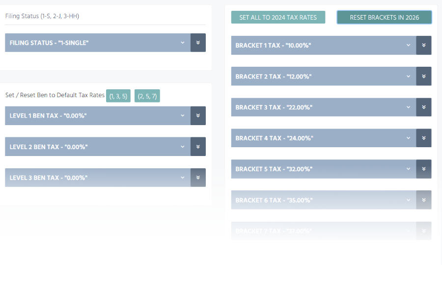 Screenshot of tax bracket form in CREST platform. 