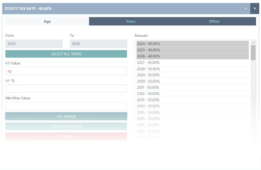 Screenshot of Estate Tax Rate table in EPIC platform. 
